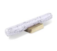 Flexzion Mattarello francese, 30,5 cm, mattarello in marmo bianco per la cottura con base in legno, rullo antiaderente per cuocere fondente, crosta, pasticceria, biscotti, pizza, pasta