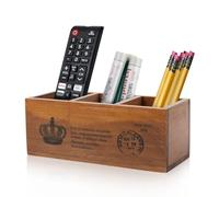 Flexzion Organizer da scrivania in legno, con telecomando, in legno, per scrivania, ufficio, casa, mensola, scaffale, stazionario, forniture per ufficio (3 scomparti