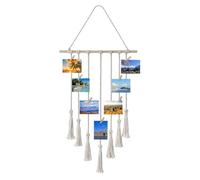 Flexzion Porta foto multiplo da appendere su muro, Appendino per foto polaroid da parete macrame con cordino boho, Decorazione della casa per cucina camera da letto soggiorno ingresso con 25 clip