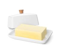 Flexzion Portaburro con Coperchio in Ceramica(20 cm larghezza) Burriere Portaburro Contenitore in Porcellana per Conservazione di Burro Fresco da Frigorifero Frigo Cucina Home Dish Piatto (Bianco)