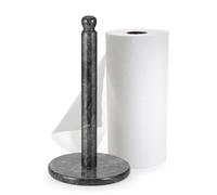 Flexzion Portarotolo di carta in marmo da 30,5 cm (marmo nero) per carta da cucina, dispenser per rotoli di carta da cucina, con asta in marmo e base per pesi, per tavoli da lavoro, casa, sala da