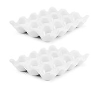 Flexzion Portauova in ceramica per 12 tazze, per tutta la dozzina di uova, contenitore per uova, organizer decorativo, per frigorifero, frigorifero, piano di lavoro, confezione da 2 (bianco)