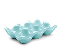 Flexzion Vassoio in ceramica per 6 uova, mezza dozzina di portauova in porcellana, contenitore portaoggetti decorativo, piatto da portata per frigorifero, piano di lavoro, cucina, blu