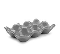 Flexzion Portauova in ceramica per frigorifero, vassoio per 6 uova, mezza dozzina, contenitore in porcellana, organizer decorativo, per frigorifero, piano di lavoro, cucina (grigio)
