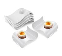 Flexzion Portauova in Ceramica Set da 6 Pezzi - Porta Uova Sode alla Coque in Porcellana per Conservazioni Cucina Frigorifero Frigo Pasqua Centrotavola Tavola Pasquale Contenitore con Base (Onda)