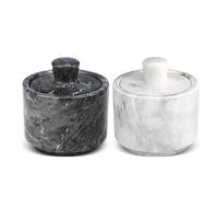 Flexzion Saliera in marmo con coperchio, contenitore multiuso in marmo per sale, pepe, paprika ed erbe in polvere, scatola in marmo per gioielli, orologi e accessori (set da 2, nero e bianco)