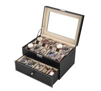 Flexzion Scatola organizer per orologi da uomo e donna, con 20 scomparti, con display in vetro superiore e cuscini rimovibili in ogni fessura, custodia per orologi da uomo di alta qualità realizzata