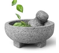 Flexzion Set di mortaio e pestello in granito - Ciotola in granito massiccio da 15,2 cm, per guacamole, erbe, spezie, aglio, cucina, cucina, medicina