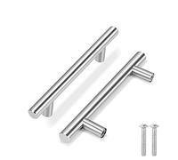 Flexzion - Set di pomelli a T in acciaio inox da 15,2 cm, per porta della cucina, armadietto, cassetti e mobili in stile europeo, con viti di montaggio, Acciaio INOX, CECOMINOD012716