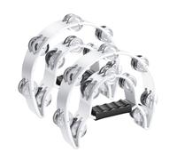 Flexzion Tamburello in metallo a mezza luna strumenti musicali a doppia fila in metallo Jingles strumenti a percussione con impugnatura ergonomica, tamburelli per adulti, confezione da 2, bianco
