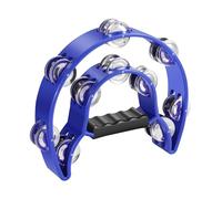 Flexzion Tamburello in metallo a mezzaluna, strumenti musicali a doppia fila in metallo, strumenti a percussione con manico ergonomico, tamburelli per adulti chiesa, blu