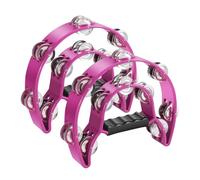 Flexzion Tamburello in metallo a mezzaluna, strumenti musicali a doppio petto in metallo, con impugnatura ergonomica, tamburelli per adulti, 2 confezioni - rosa