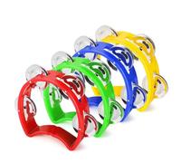 Flexzion Tamburello per adulti Campana a mano Strumenti musicali a percussione Set da 4 (4 colori) - Shaker portatile musicale Half Moon Mini D con 4 paia di campanelle in metallo