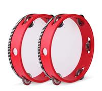Flexzion - Tamburello portatile in legno, 2 pezzi, fila singola, 5 paia di jingles, tamburo a percussione a mano, tamburello musicale con impugnatura ergonomica per bambini e adulti in aula regalo