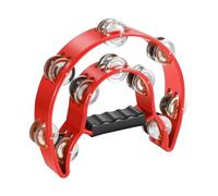 Flexzion Tamburello, strumenti musicali a mezza luna in metallo, a doppia fila, jingle, strumenti manuali a percussione con impugnatura ergonomica, tamburelli, per adulti, rosso