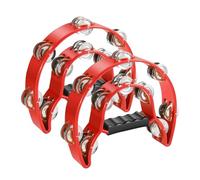 Flexzion Tamburello, tamburello, confezione da 2 pezzi, corona con manico da 25 cm, strumento musicale a percussione, anello a doppia fila, telaio a forma di mezzaluna, con 20 paia di fascette in