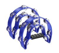 Flexzion Tamburello, tamburello, confezione da 2 pezzi, corona con manico da 25 cm, strumento musicale a percussione, anello a doppia fila, telaio a forma di mezzaluna, con 20 paia di fascette in