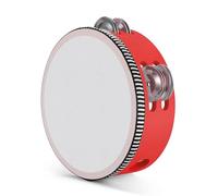 Flexzion Tamburello tenuto in legno a doppia fila, 8 paia di jingles (rosso) - Strumento musicale a percussione con campana in metallo
