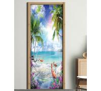 FLFK 3D Fenicotteri rosa al tramonto Adesivi per porte Stacca e attacca 77x200cm(Set di 2 fogli)- Carta da parati autoadesiva per pareti e porte poster per la camera da letto e il soggiorno