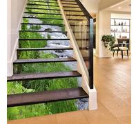FLFK 3D fiume Erba verde Paesaggio Autoadesiva Le scale Alzate Murale Vinile decalcomania Adesivi casa arredamento 39,3 pollici x7,08 pollici x 13 pezzi