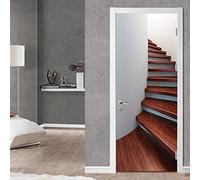 FLFK 3D Scala a chiocciola in legno Autoadesiva Adesivo per porta 77x200cm(Set di 2 fogli)-Murale Stacca e attacca Foto Adesivo da parete decalcomania Salotto Camera da letto arredamento