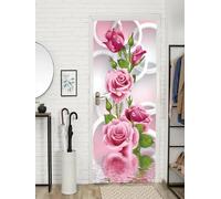 FLFK Adesivi per porte Stacca e attacca - Cerchio di fiori di rosa Carta da parati autoadesiva per pareti e porte poster per la camera da letto e il soggiorno 77x200cm