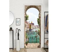 FLFK Adesivi per porte Stacca e attacca - Italia Città di fiume Carta da parati autoadesiva per pareti e porte poster per la camera da letto e il soggiorno 77x200cm