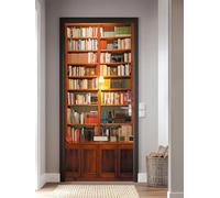 FLFK Adesivi per porte Stacca e attacca - Libreria retrò Carta da parati autoadesiva per pareti e porte poster per la camera da letto e il soggiorno 77x200cm