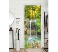 FLFK Adesivi per porte Stacca e attacca - Ruscello di montagna Cascata Carta da parati autoadesiva per pareti e porte poster per la camera da letto e il soggiorno 77x200cm