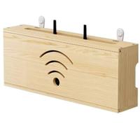 FLFLF Scatola portaoggetti in legno per router WiFi con gestione dei cavi e design multi-presa, organizer da parete e da scrivania, per soggiorno, ufficio, home theater, #A, M