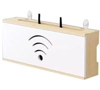 FLFLF Scatola portaoggetti in legno per router WiFi con gestione dei cavi e design multi-presa, organizer da parete e da scrivania, per soggiorno, ufficio, home theater, #C, M