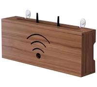 FLFLF Scatola portaoggetti in legno per router WiFi con gestione dei cavi e design multi-presa, organizer da parete e da scrivania, per soggiorno, ufficio, home theater, #B, M