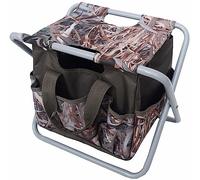 FLFLF Sgabello pieghevole 4 in 1 per esterni, con spazio di archiviazione da 20 l, carico 150 kg e organizer per attrezzi per barbecue, per campeggio/pesca/giardino (pieghevole compatto), cachi