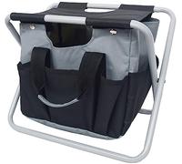 FLFLF Sgabello pieghevole 4 in 1 per esterni, con spazio di archiviazione da 20 l, carico 150 kg e organizer per attrezzi per barbecue, per campeggio/pesca/giardino (pieghevole compatto), nero