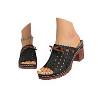 FLFXYFB 2025 Graddi Archrelief Sandals,Fashionable Comfortable Orthopedic Platform Chunky Heels Shoes,Hollow Summer Outdoor Sandal for Women (36,Black)