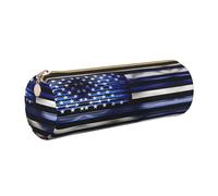 FLGHJNBJN American Thin Blue Line Flag Cute Leather Pencil Case Eco-Friendly Cross Grain Pelle,Cerniera Liscia,Porta Cilindro Grande Capacità, Oro, Taglia unica, Porta carte