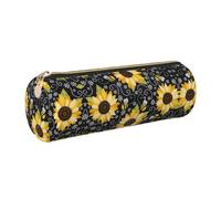 FLGHJNBJN Astuccio in pelle carino con api girasole in pelle ecologica a grana incrociata, cerniera liscia, porta cilindro di grande capacità, Oro, Taglia unica, Porta carte