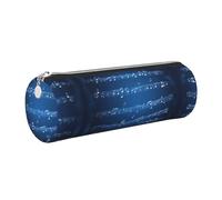 FLGHJNBJN Astuccio in pelle con note musicali blu in pelle ecologica a grana incrociata, cerniera liscia, porta cilindro di grande capacità, Argento, Taglia unica, Porta carte