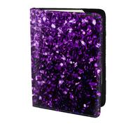 FLGHJNBJN Bella custodia per passaporto da viaggio con stampa glitterata viola con tasca porta documenti, indispensabile da viaggio in pelle sintetica
