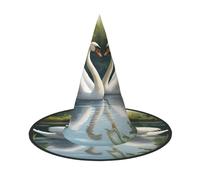 FLGHJNBJN Bellissimo cappello da strega con stampa di cigni bianchi sul lago, cappello da strega di Halloween, accessorio per costume da strega per Halloween, cosplay, feste e vacanze