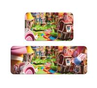 FLGHJNBJN Candy Land Tappetini da cucina, 2 pezzi, tappetini da cucina imbottiti, anti-affaticamento, antiscivolo