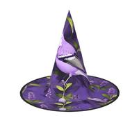 FLGHJNBJN Cappello da strega con uccellino viola lavanda floreale stampa floreale cappello da strega cappello da strega accessorio per costume da strega per Halloween, cosplay, feste e vacanze