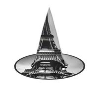 FLGHJNBJN Cappello da strega nero con stampa Torre Eiffel di Parigi, cappello da strega, accessorio per costume da strega per Halloween, cosplay, feste e vacanze