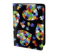 FLGHJNBJN Custodia per passaporto da viaggio con stampa a forma di cuore per la consapevolezza dell'autismo, con tasca portadocumenti, indispensabile per il viaggio in pelle sintetica