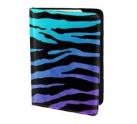 FLGHJNBJN Custodia per passaporto da viaggio con stampa a righe zebrate viola blu verde con tasca portadocumenti, indispensabile da viaggio in pelle sintetica