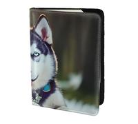 FLGHJNBJN Custodia per passaporto da viaggio con stampa di cane Husky, con tasca portadocumenti, in pelle sintetica