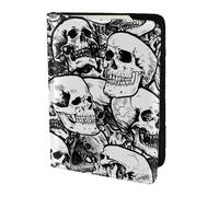 FLGHJNBJN Custodia per passaporto da viaggio con stampa di teschi bianchi e neri con tasca portadocumenti, in pelle sintetica indispensabile per il viaggio