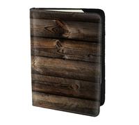 FLGHJNBJN Custodia per passaporto da viaggio con stampa in legno marrone con tasca portadocumenti, in pelle sintetica indispensabile per il viaggio