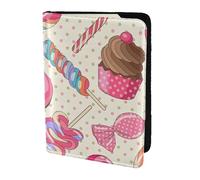 FLGHJNBJN Custodia per passaporto da viaggio con stampa lecca-lecca dolce e cupcake, con tasca porta documenti, in pelle sintetica indispensabile per il viaggio