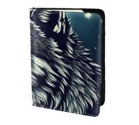 FLGHJNBJN Custodia per passaporto da viaggio con stampa lupo notte luna con tasca portadocumenti, indispensabile da viaggio in pelle sintetica